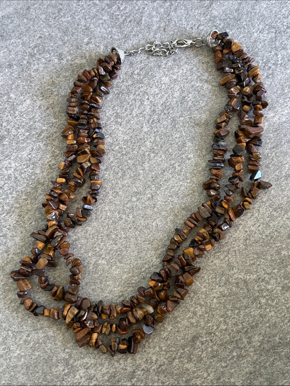 Multi-Strand Tiger Eye Chip Necklace - Brown